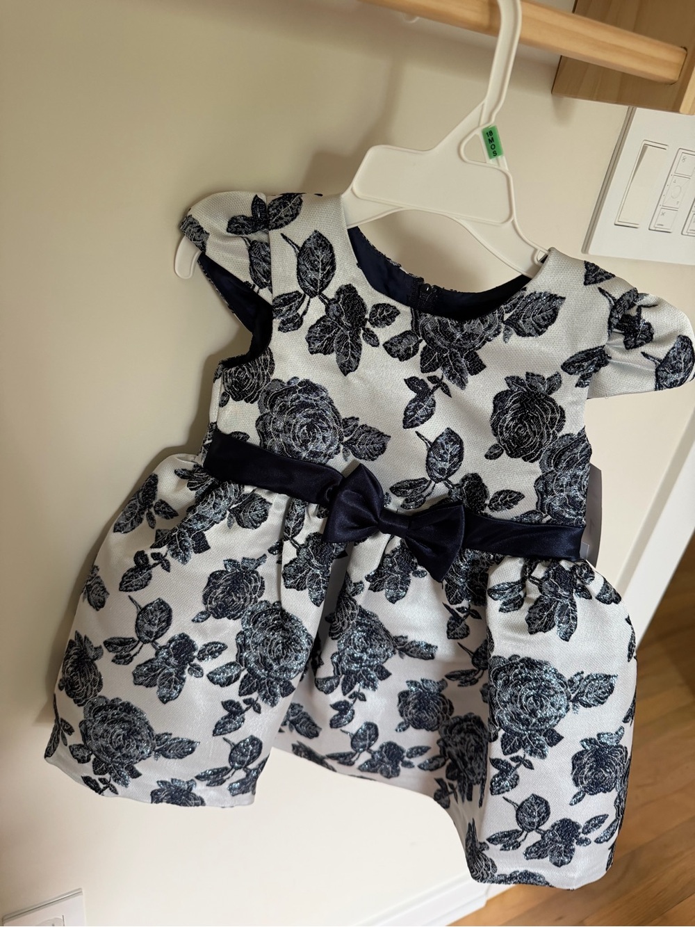 Bonnie Jean White and Navy Floral Bow Party Dress